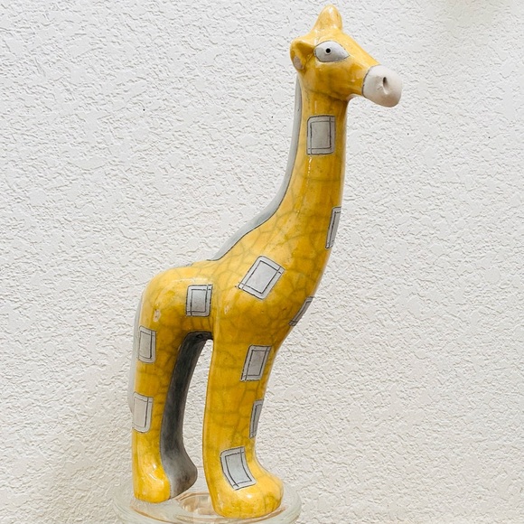 San Diego Zoo Wild Animal Park Raku Signed Giraffe Ceramic Pottery Figurine - Picture 1 of 15